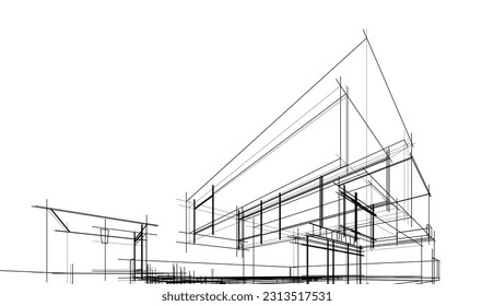 Architectural drawing of a house 3d rendering