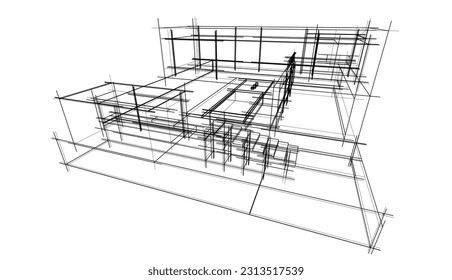 Dibujo arquitectónico de una representación 3d de la casa