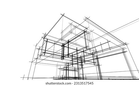 Architectural drawing of a house 3d rendering