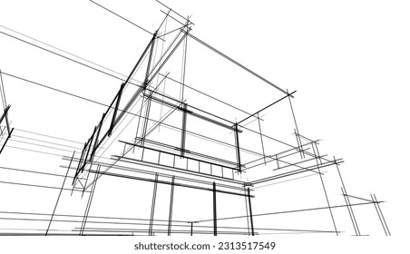 Architectural drawing of a house 3d rendering