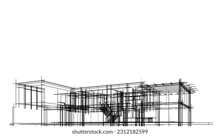 Architectural drawing of a house 3d  sketch