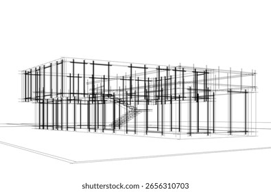 Desenho arquitetônico de uma ilustração de vetor 3d casa