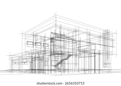 Architectural drawing of a house 3d vector illustration