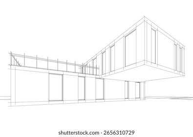 Dibujo arquitectónico de una casa 3d Ilustración vectorial