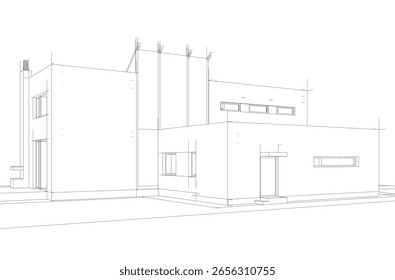 Architectural drawing of a house 3d vector illustration