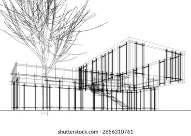 Architectural drawing of a house 3d vector illustration