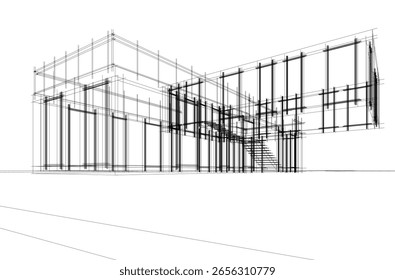 Dibujo arquitectónico de una casa 3d Ilustración vectorial