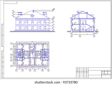 Architectural drawing of a house, AutoCAD, vector