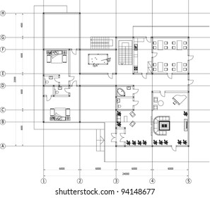 Architectural drawing of a house, AutoCAD, vector