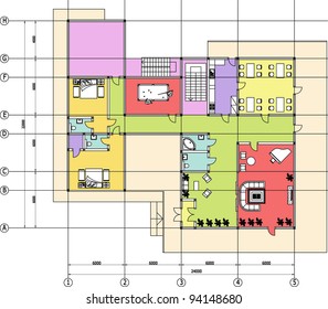 Architectural drawing of a house, AutoCAD, vector