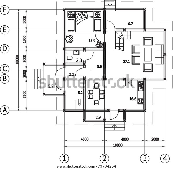 Architectural Drawing House Autocad Vector 库存矢量图（免版税 