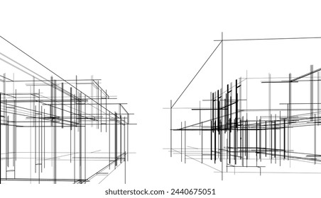 Architectural drawing of a house vector 3d illustration