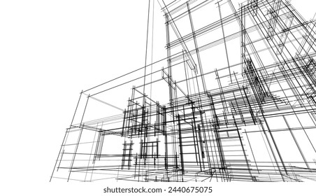 Dibujo arquitectónico de una ilustración 3d del vector de la casa