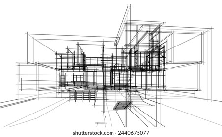 Dibujo arquitectónico de una ilustración 3d del vector de la casa