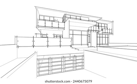 Architektonische Zeichnung eines Hausvektors 3d-Illustration
