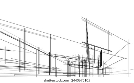 Architectural drawing of a house vector 3d illustration