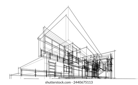 Architectural drawing of a house vector 3d illustration