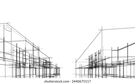 Architectural drawing of a house vector 3d illustration