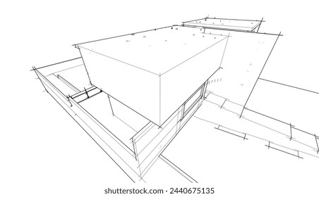 Architectural drawing of a house vector 3d illustration