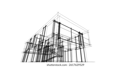 Architectural drawing of a house vector 3d illustration