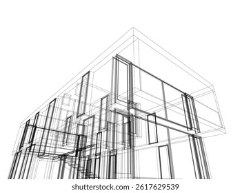 Architectural drawing of a house vector 3d illustration