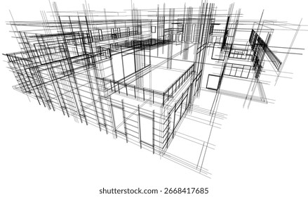 Architectural drawing of a house vector 3d illustration