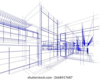 Architectural drawing of a house vector 3d illustration