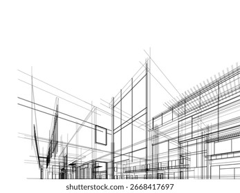 Desenho arquitetônico de uma casa vetor ilustração 3d