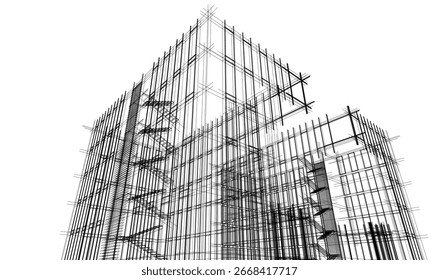 Dibujo arquitectónico de una casa Vector 3d ilustración