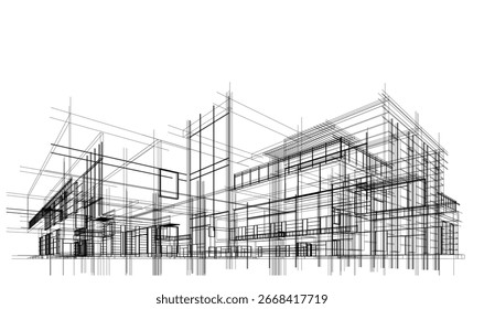 Architektonische Zeichnung eines Hauses Vektor 3D-Illustration