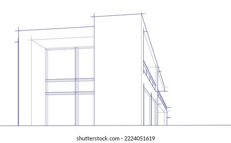 Dibujo arquitectónico de una ilustración vectónica de casa