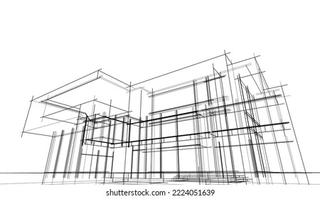 Dibujo arquitectónico de una ilustración vectónica de casa