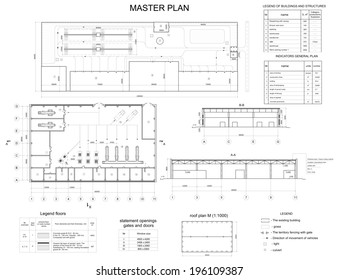 Architectural drawing of Industrial building. Vector format