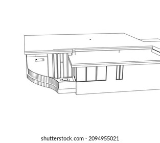 architectural drawing of modern building 3D illustration