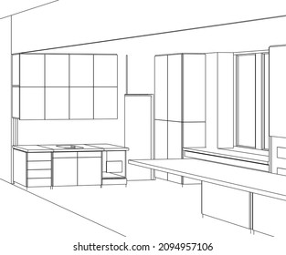 architectural drawing of modern building 3D illustration