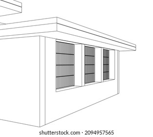 dibujo arquitectónico del edificio moderno ilustración 3D
