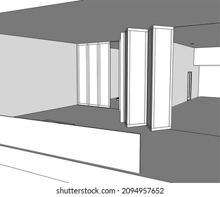 architectural drawing of modern building 3D illustration