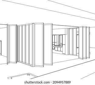 dibujo arquitectónico del edificio moderno ilustración 3D