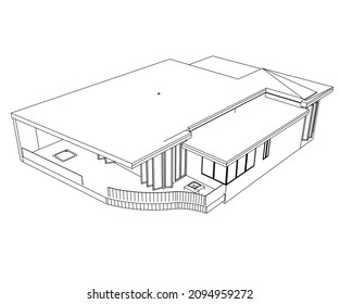 architectural drawing of modern building 3D illustration