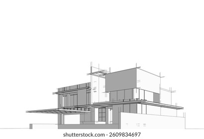Architectural drawing of a modern house