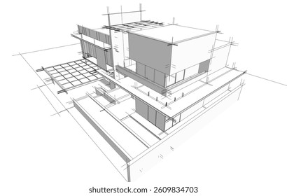 Architectural drawing of a modern house
