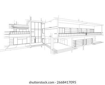 Architektonische Zeichnung eines modernen Hauses 3D Vektorgrafik