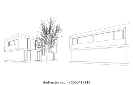 Architectural drawing of a modern house 3d vector illustration