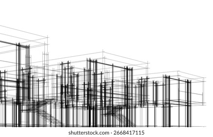 Dibujo arquitectónico de una casa moderna Ilustración vectorial 3d