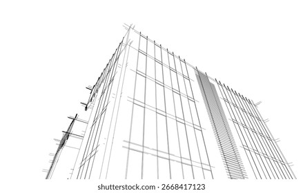 Desenho arquitetônico de uma casa moderna ilustração vetorial 3D