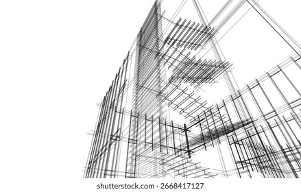Dibujo arquitectónico de una casa moderna Ilustración vectorial 3d