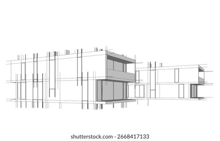 Dibujo arquitectónico de una casa moderna Ilustración vectorial 3d
