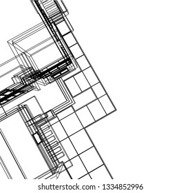  architectural drawing, modern house architecture 3d illustration