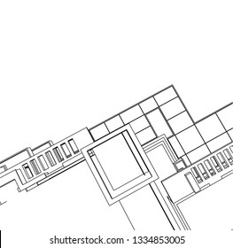  architectural drawing, modern house architecture 3d illustration