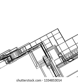  architectural drawing, modern house architecture 3d illustration